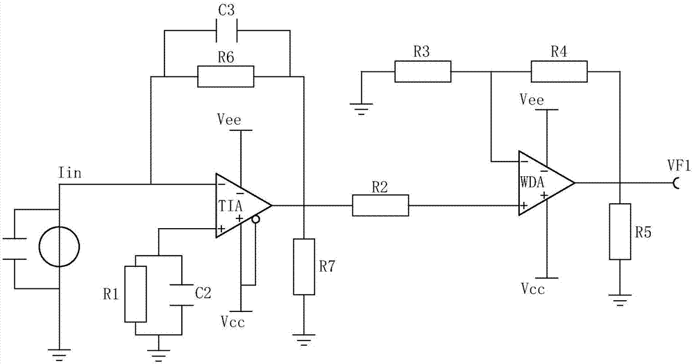 某微弱信號(hào)前置放大器電路示意圖.png